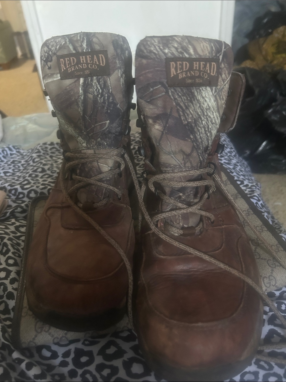 RedHead Brown Leather Hunting Boots with Camo Panels